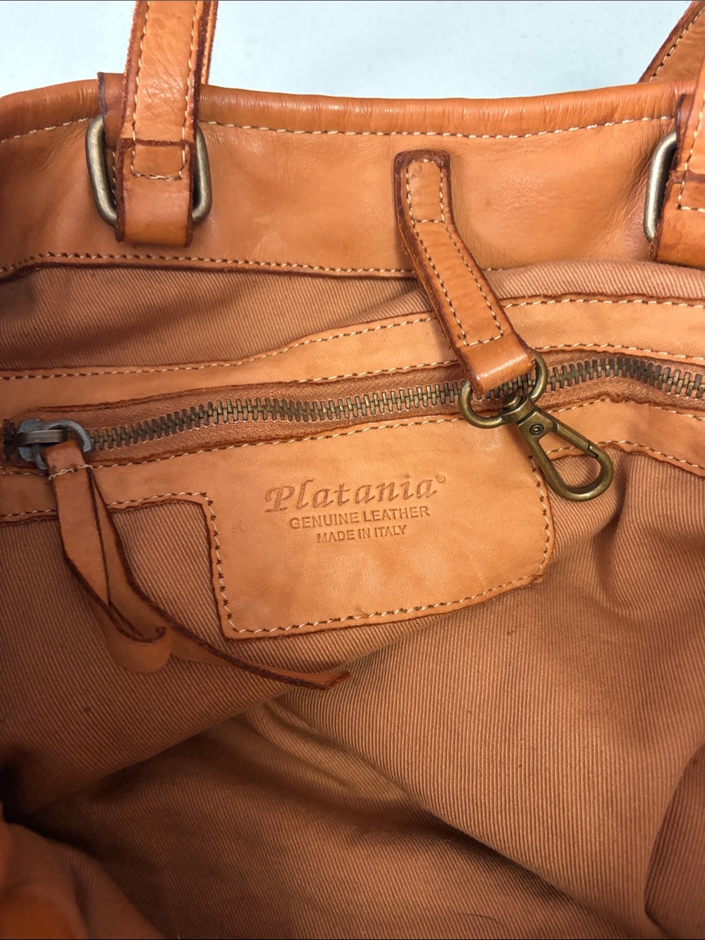 Platania Woven Leather Tote Bag in Cognac made in Italy - Picture 11 of 12